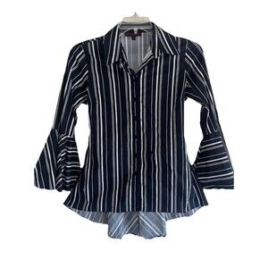Mishca Long Bell Sleeve Top Womens Size S Striped Black White Longline